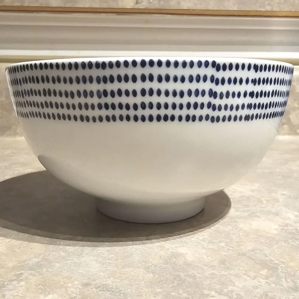 West Elm Dotted Blue Soup Cereal Rice Bowl Discontinued 6